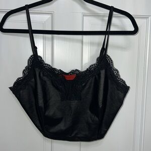 Women’s Lace Shiny Leather/Satin Look Crop Top